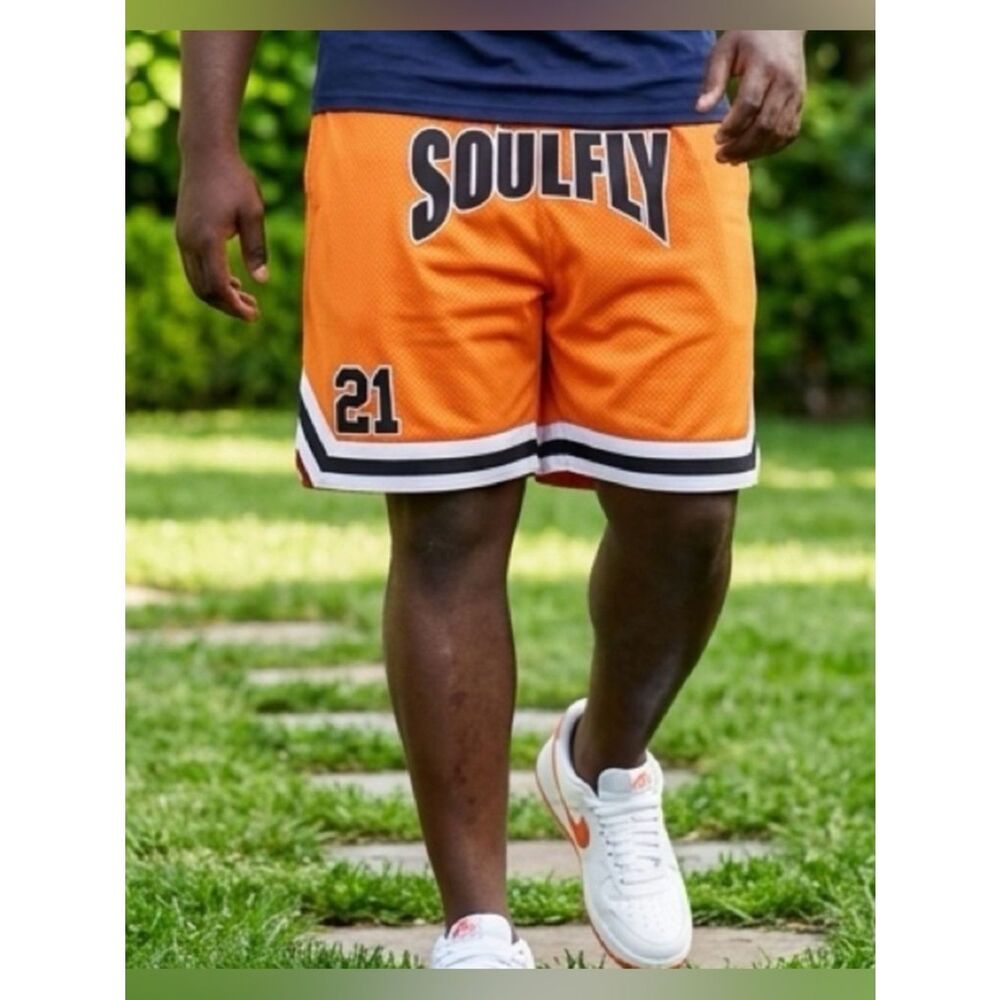 NWT Rod Wave Soulfly Orange Black Logo Basketball  Shorts 21 Drawstring- Size XL